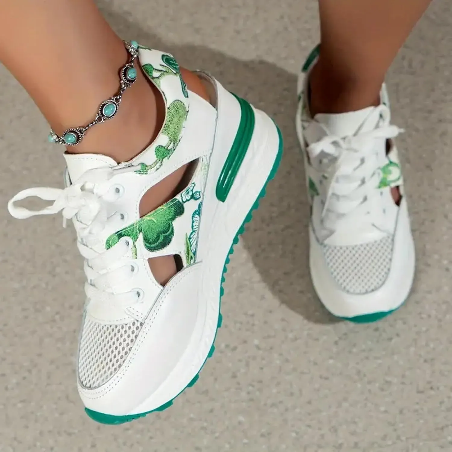 2025 Closed Toe Sandals for Women Fashion Lace Up Walking Footwear Breathable Cut-Out Loafer Shoes Summer Indoor/Outdoor Open Soft Sole Casual Wedge Heel Shoe Comfortable Ladies Dress Non-Slip Slipper