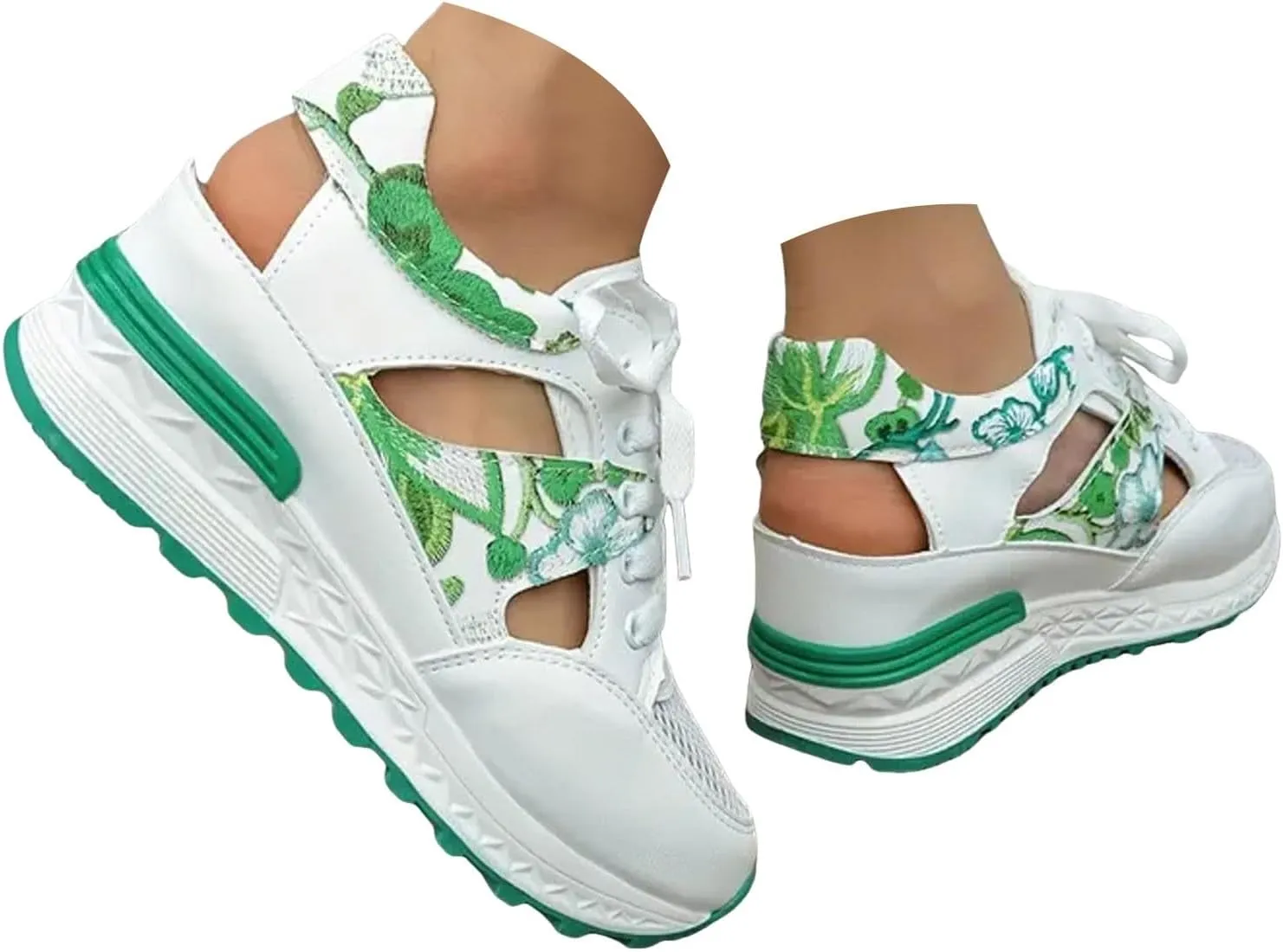 2025 Closed Toe Sandals for Women Fashion Lace Up Walking Footwear Breathable Cut-Out Loafer Shoes Summer Indoor/Outdoor Open Soft Sole Casual Wedge Heel Shoe Comfortable Ladies Dress Non-Slip Slipper