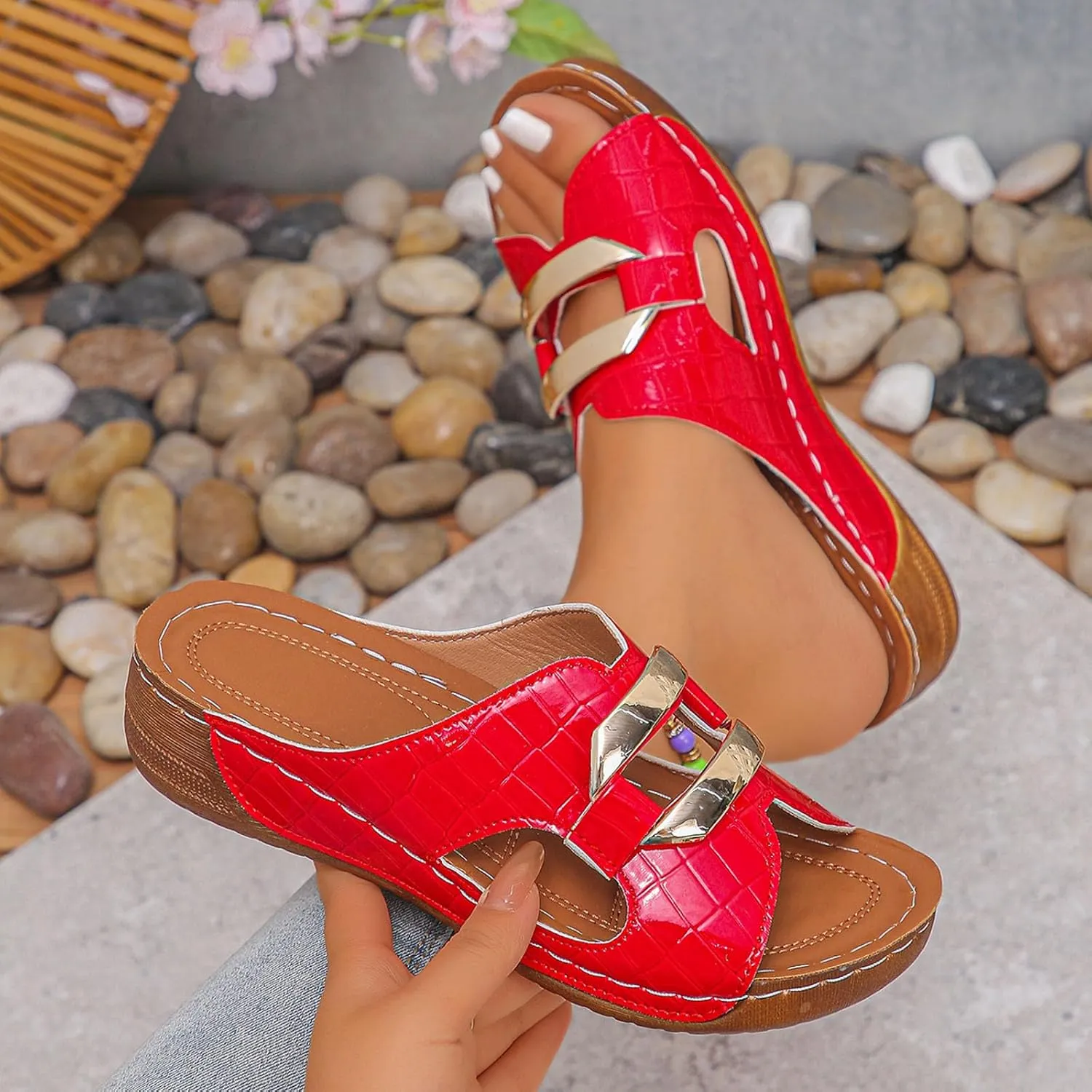 2025 Orthopedic Sandals for Women Arch Support Comfortable Ladies Dress Wedge Heel Shoe Breathable Non-Slip Walking Footwear Summer Beach Vacation Slippers Fashion Open Toe Soft Sole Casual Slides