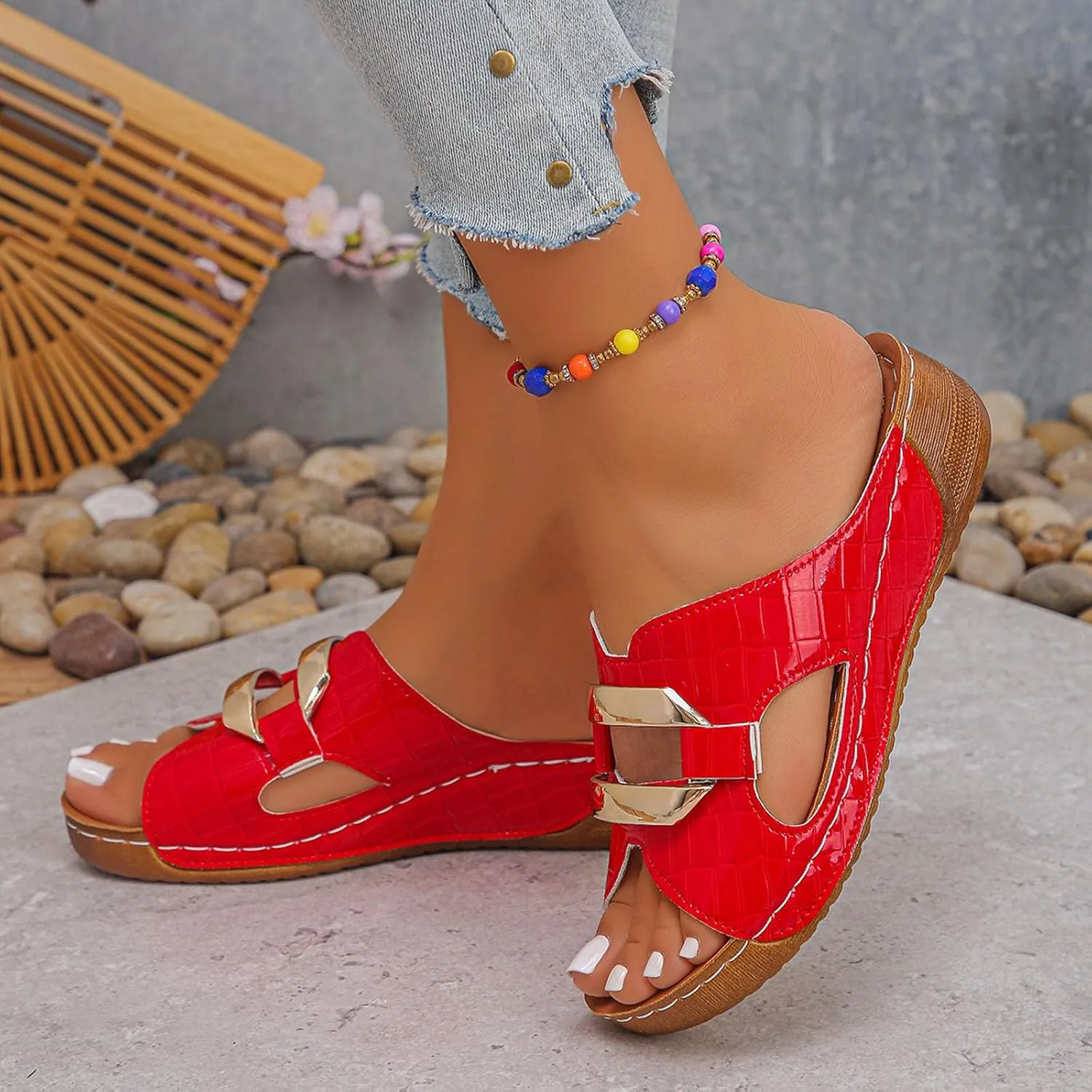 2025 Orthopedic Sandals for Women Arch Support Comfortable Ladies Dress Wedge Heel Shoe Breathable Non-Slip Walking Footwear Summer Beach Vacation Slippers Fashion Open Toe Soft Sole Casual Slides
