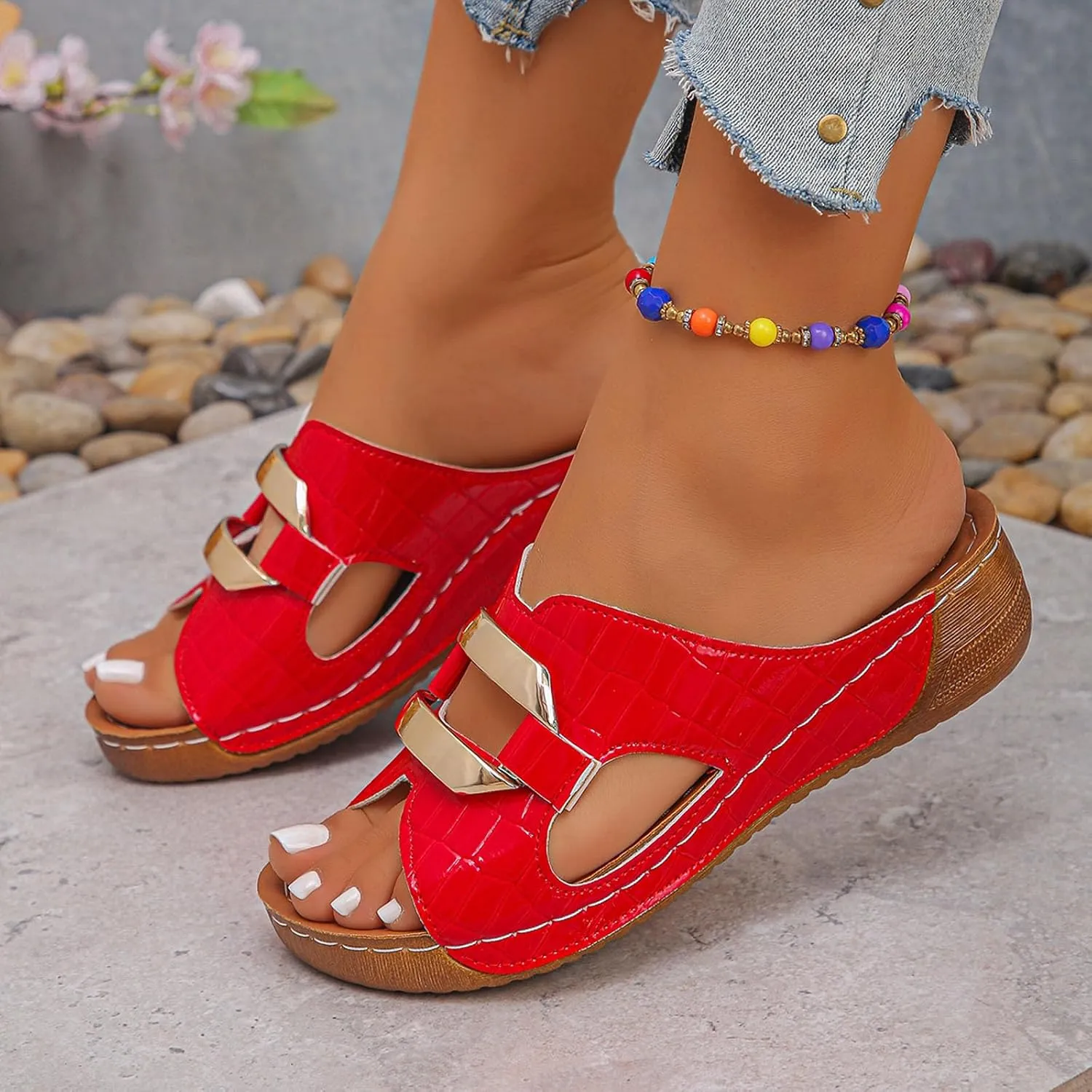 2025 Orthopedic Sandals for Women Arch Support Comfortable Ladies Dress Wedge Heel Shoe Breathable Non-Slip Walking Footwear Summer Beach Vacation Slippers Fashion Open Toe Soft Sole Casual Slides