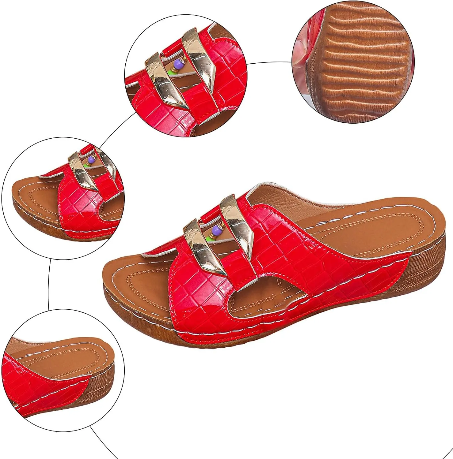 2025 Orthopedic Sandals for Women Arch Support Comfortable Ladies Dress Wedge Heel Shoe Breathable Non-Slip Walking Footwear Summer Beach Vacation Slippers Fashion Open Toe Soft Sole Casual Slides