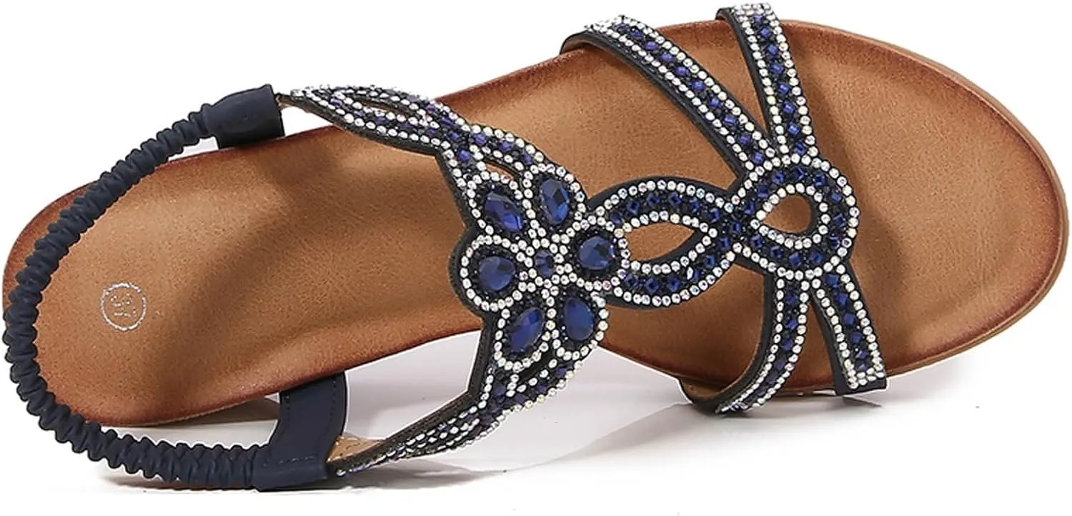 2025 Wedge Sandals for Women Comfortable Breathable Party Dance Casual Shoe Fashion Bohemian Roman Dressy Wedding Slippers Outdoor Summer Soft Sole Vacation Footwear with Elastic Ankle Strap