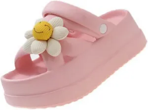 3D Sunflower Slippers Floral Slippers Dopamine Platform Sandals Women Clogs Anti-Slip 2-In-1 Wear Thick Sole