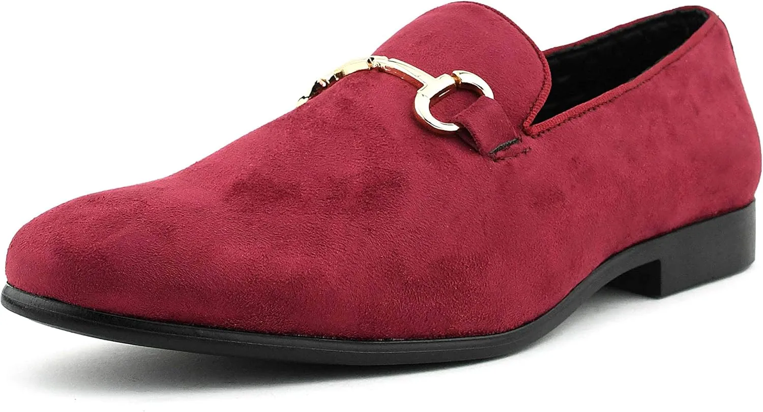 Amali Bradford - Microfiber Men's Slip-On Loafer with Gold Metal Bit - Smoking Slip On Dress Shoes for Men - Microfiber Formal Loafers for Men