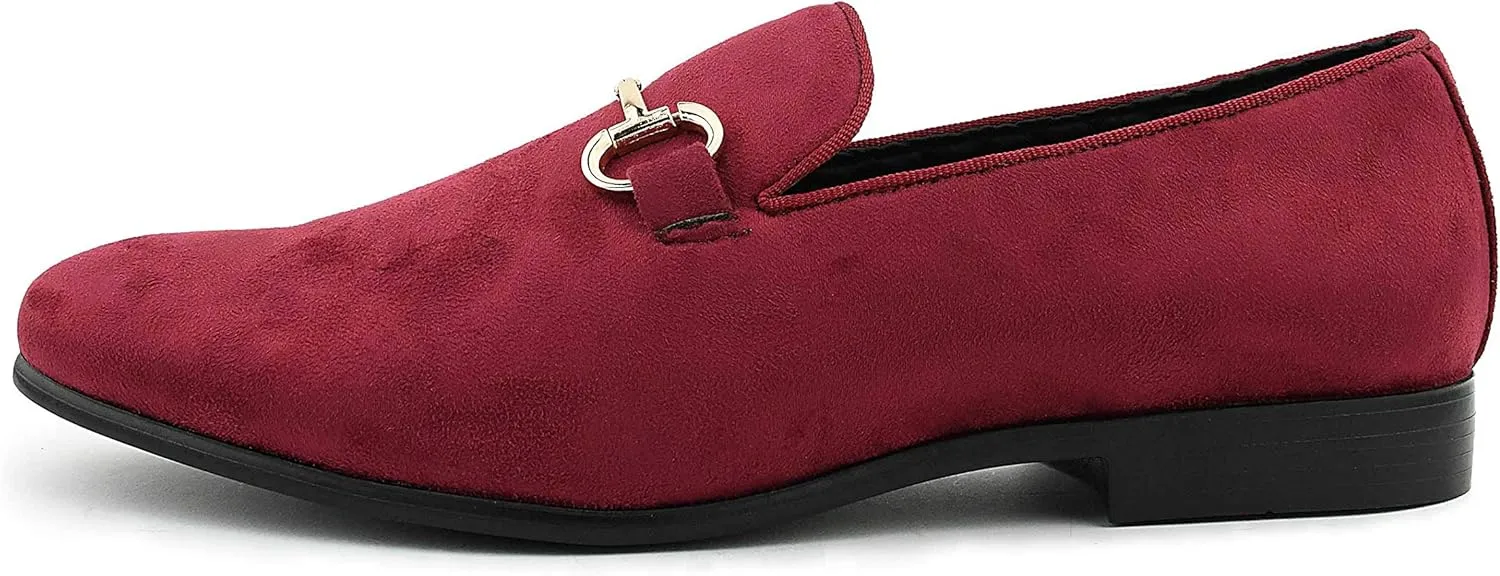 Amali Bradford - Microfiber Men's Slip-On Loafer with Gold Metal Bit - Smoking Slip On Dress Shoes for Men - Microfiber Formal Loafers for Men