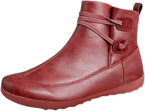 Ankle Booties for Women Flat Heel, Women’s Ankle Boots Fashion Lace-up Waterproof Shoes Vintage Booties Low Heel Arch Support