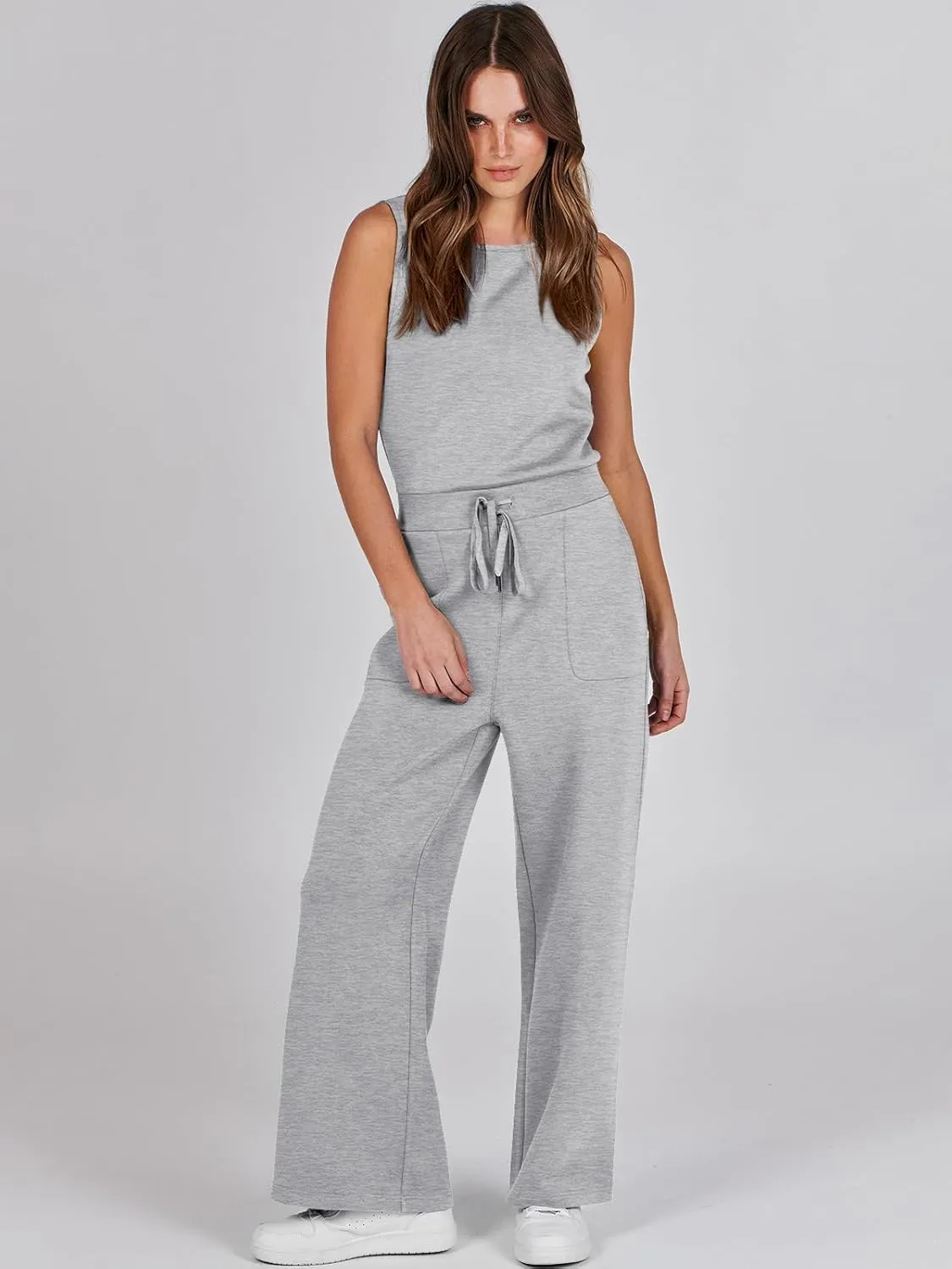 ANRABESS Womens Jumpsuits 2025 Summer Casual Dressy Romper Sleeveless Wide Leg Long Pants One Piece Outfits Vacation Clothes