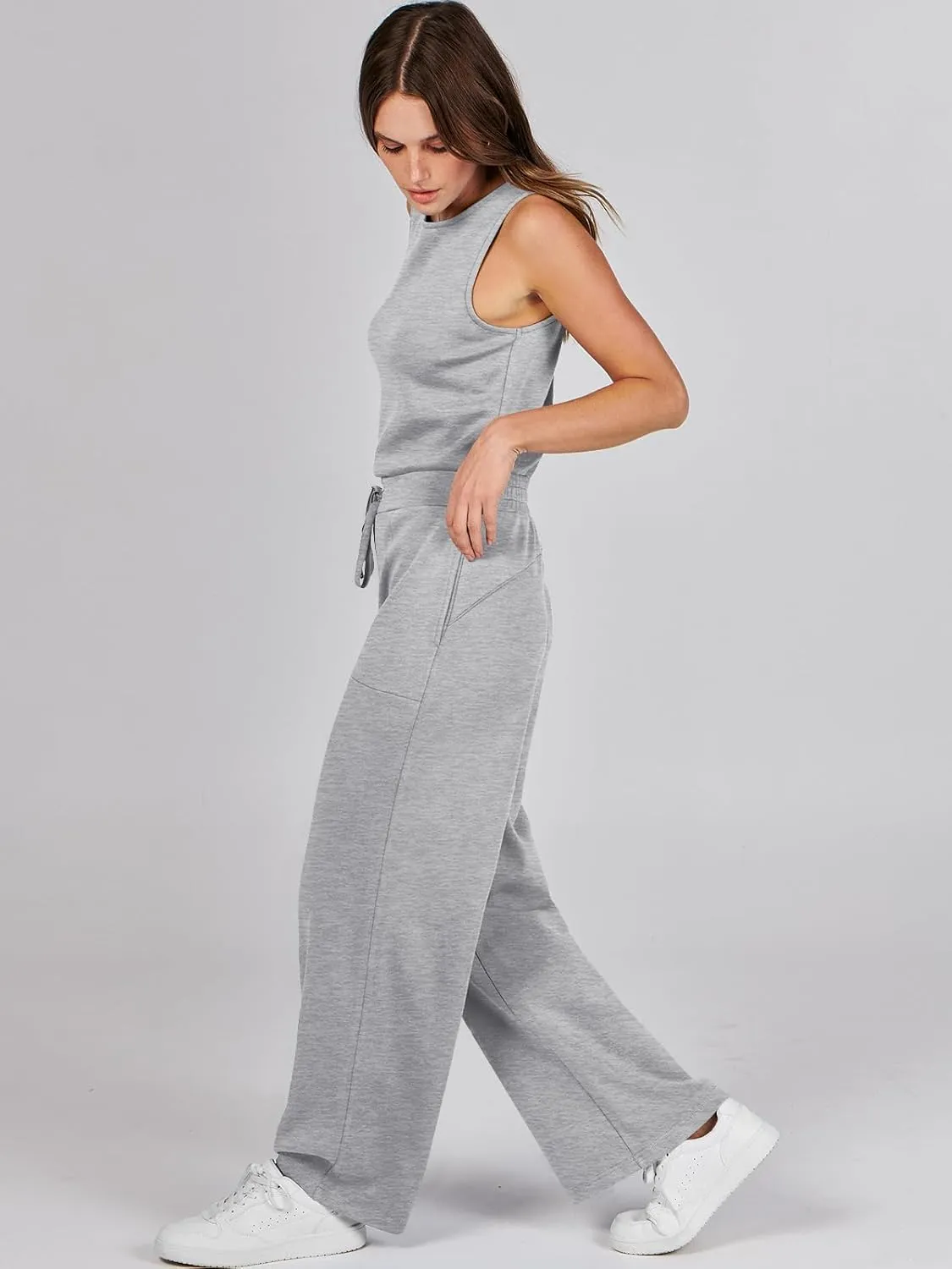 ANRABESS Womens Jumpsuits 2025 Summer Casual Dressy Romper Sleeveless Wide Leg Long Pants One Piece Outfits Vacation Clothes