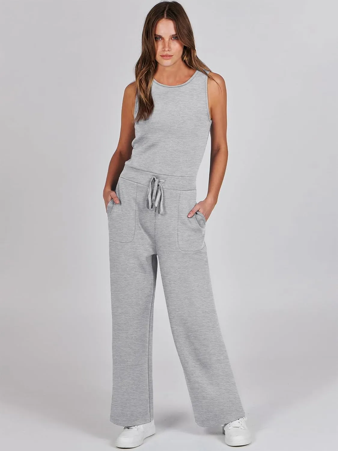 ANRABESS Womens Jumpsuits 2025 Summer Casual Dressy Romper Sleeveless Wide Leg Long Pants One Piece Outfits Vacation Clothes