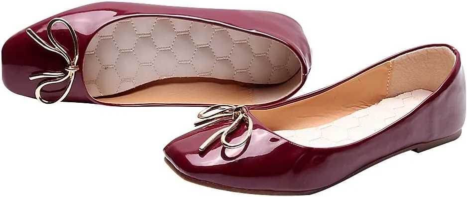 ANUFER Women Lovely Bow Tie Ballerinas Comfy Square Toe Ballet Flats Slippers Pumps Dolly Shoes