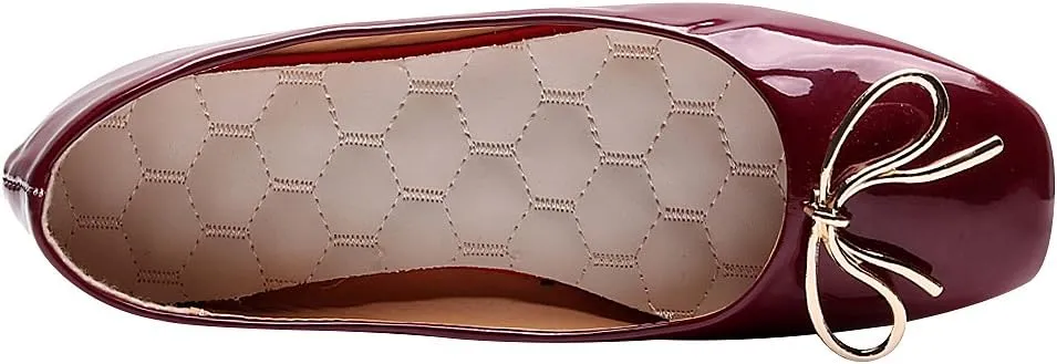ANUFER Women Lovely Bow Tie Ballerinas Comfy Square Toe Ballet Flats Slippers Pumps Dolly Shoes