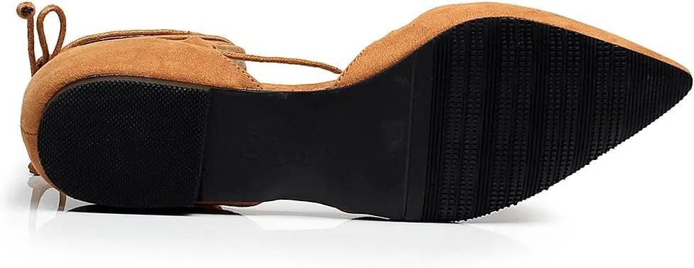 ANUFER Women Soft Faux Suede Flat Pointed Toe Pumps Fancy Cross Lace Up Ballerinas Shoes