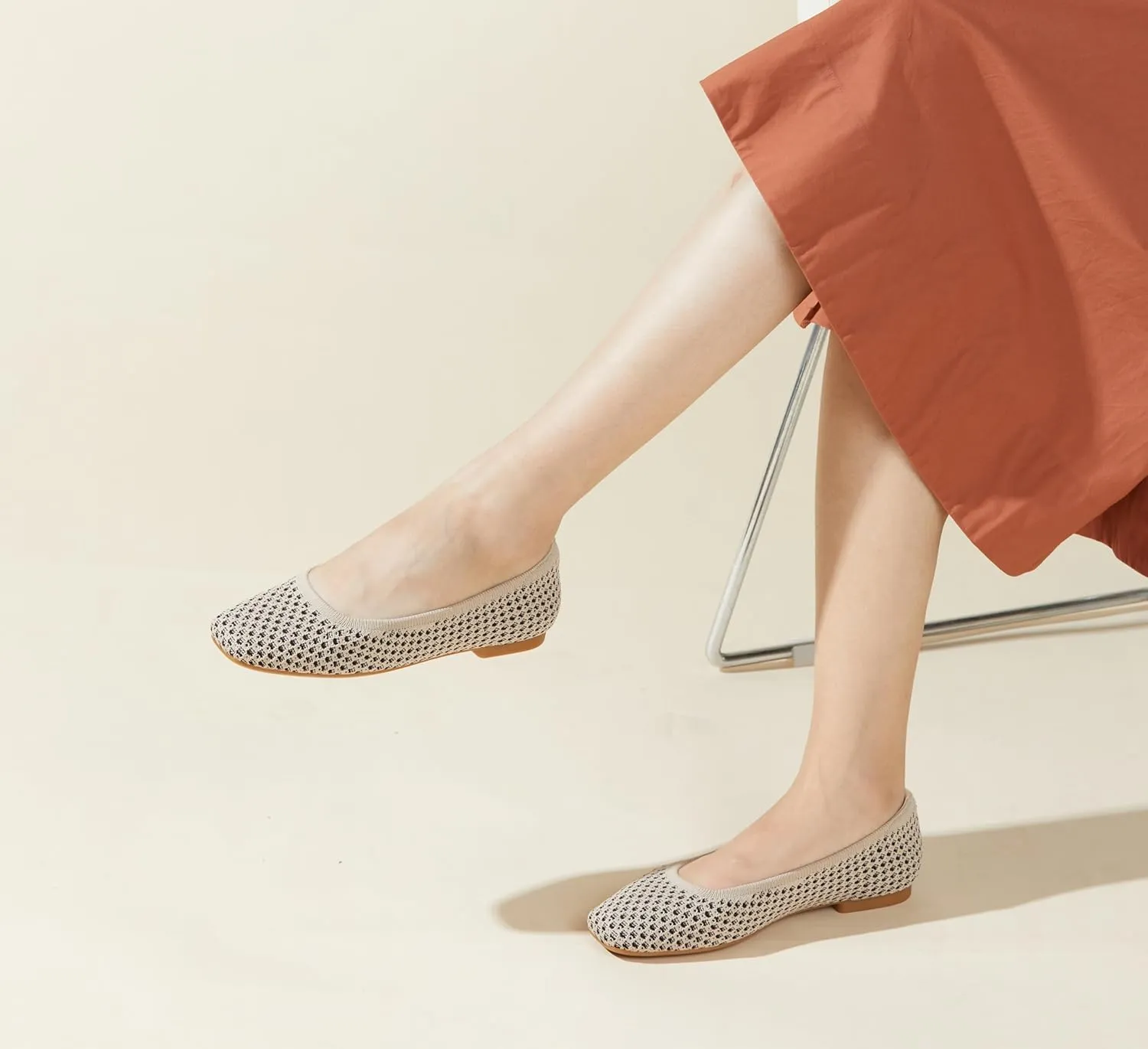 Arromic Flats for Women Square Toe Knit Ballet Flats Comfortable Dressy Slip On Washable Walking Shoes for Dressy Casual Work
