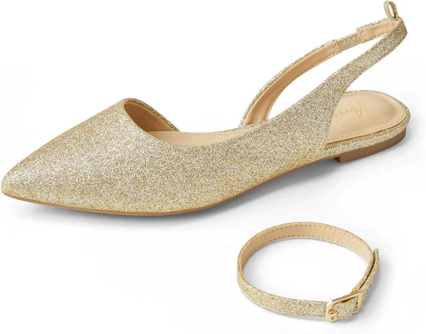 Arromic Women's Slingback Flats Shoes Pointed Toe Two-Way Wear Adjustable Ankle Strap Slip on Shoes
