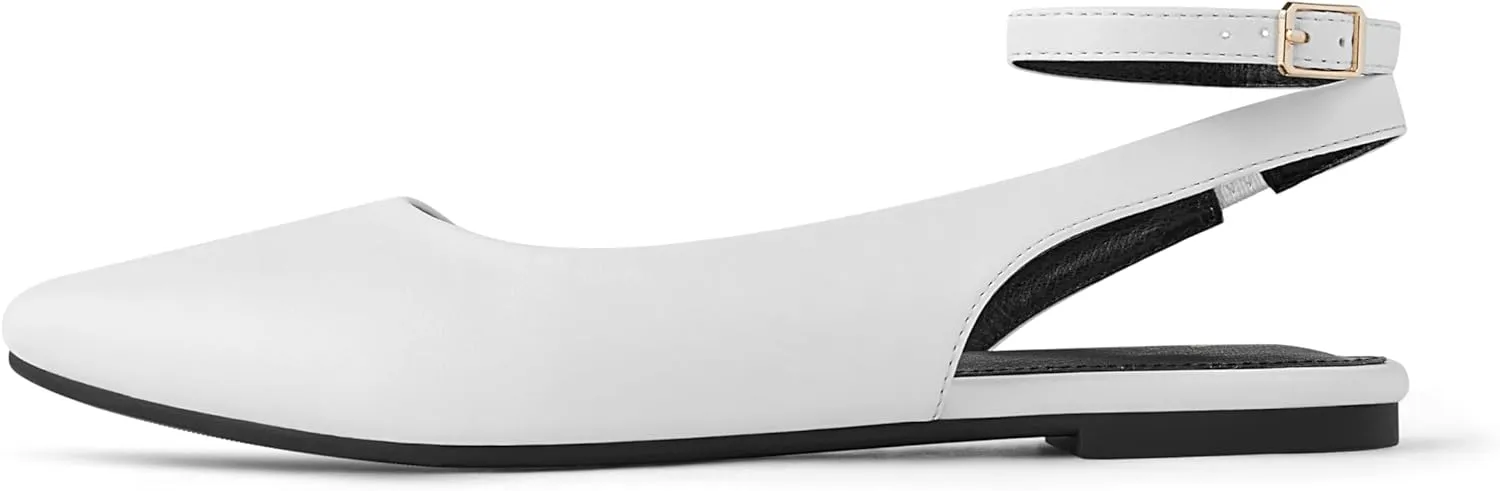 Arromic Women's Slingback Flats Shoes Pointed Toe Two-Way Wear Adjustable Ankle Strap Slip on Shoes