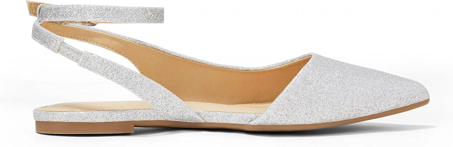 Arromic Women's Slingback Flats Shoes Pointed Toe Two-Way Wear Adjustable Ankle Strap Slip on Shoes