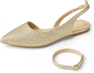 Arromic Women's Slingback Flats Shoes Pointed Toe Two-Way Wear Adjustable Ankle Strap Slip on Shoes