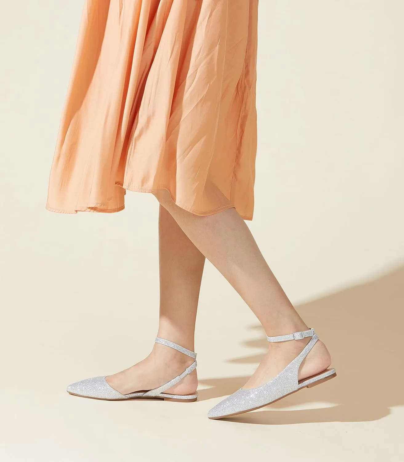 Arromic Women's Slingback Flats Shoes Pointed Toe Two-Way Wear Adjustable Ankle Strap Slip on Shoes