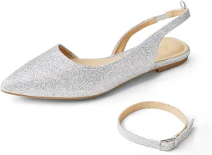 Arromic Women's Slingback Flats Shoes Pointed Toe Two-Way Wear Adjustable Ankle Strap Slip on Shoes