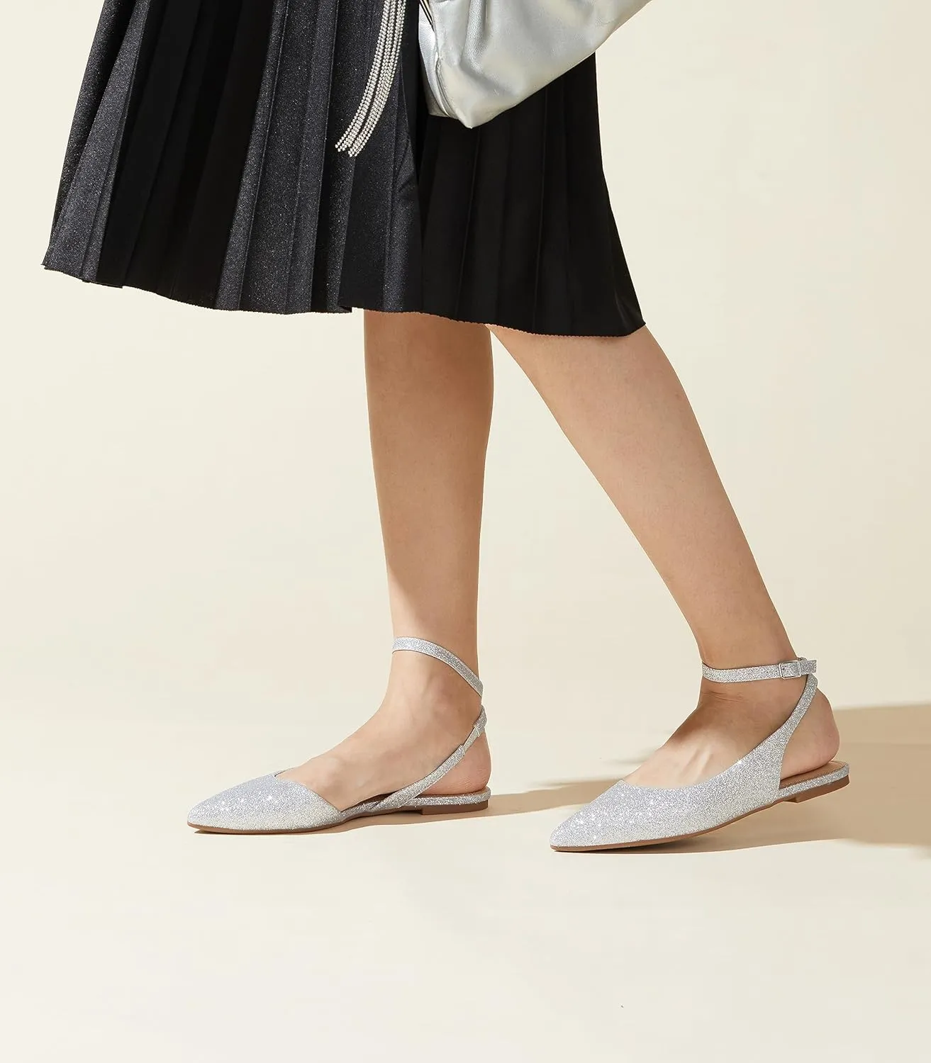 Arromic Women's Slingback Flats Shoes Pointed Toe Two-Way Wear Adjustable Ankle Strap Slip on Shoes