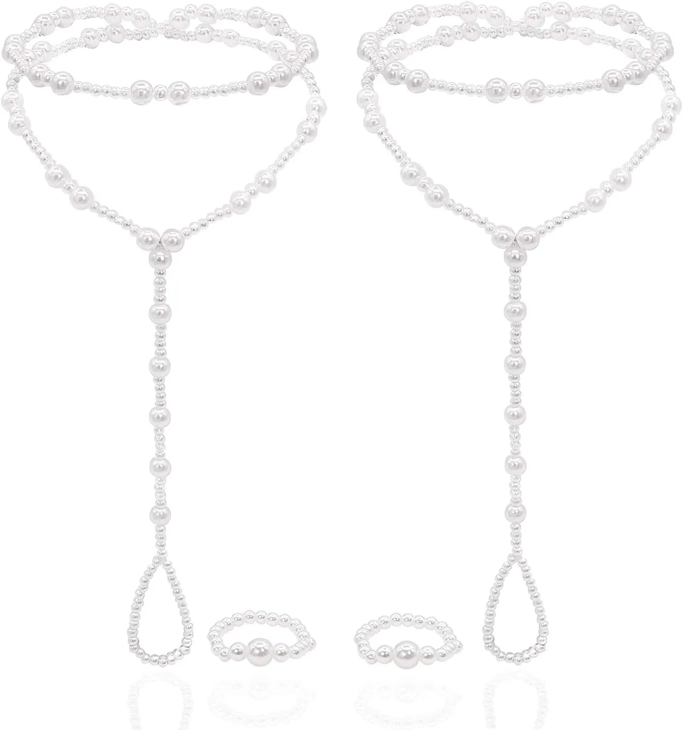 Bellady 2 Pcs Womens Beach Imitation Pearl Barefoot Sandal Foot Jewelry Anklet Chain