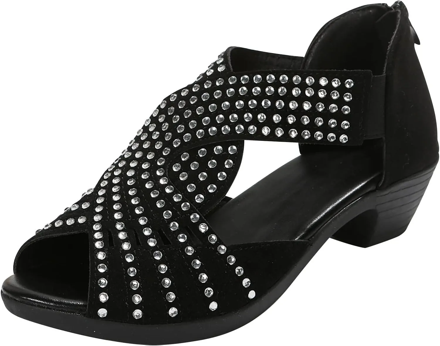 Black Sandals Women Open Toe Plus Size Zipper Shoes Casual Boho Western Extra Wide Comfortable Trendy Summer Sandals for Women