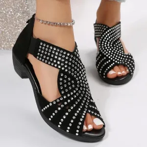 Black Sandals Women Open Toe Plus Size Zipper Shoes Casual Boho Western Extra Wide Comfortable Trendy Summer Sandals for Women