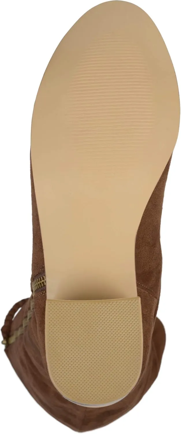 Brinley Co. Womens Regular and Wide Calf Faux Suede Mid-calf Stacked Wood Heel Boots