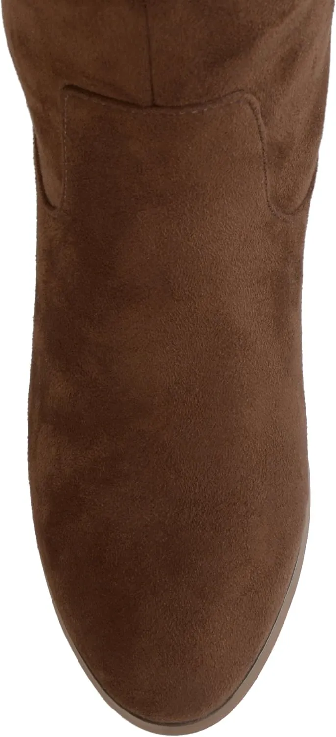 Brinley Co. Womens Regular and Wide Calf Faux Suede Mid-calf Stacked Wood Heel Boots
