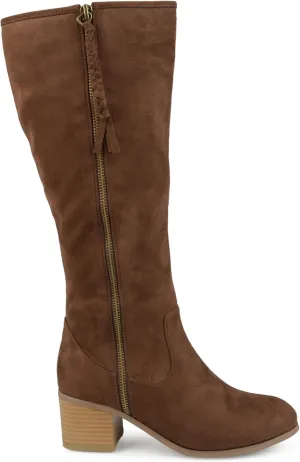 Brinley Co. Womens Regular and Wide Calf Faux Suede Mid-calf Stacked Wood Heel Boots