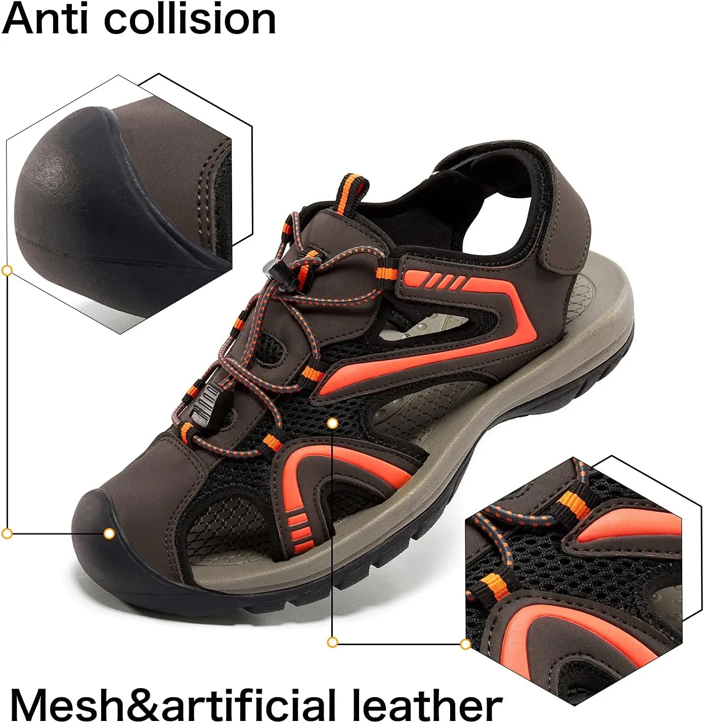 CAMEL CROWN Men's Hiking Sandals Waterproof Walking Sandals Closed Toe Athletic Sport Arch Support Summer Outdoor
