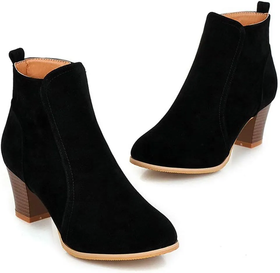 Caradise Womens Stacked Chunky Heeled Boots Faux Suede Zip Up Autumn Winter Booties