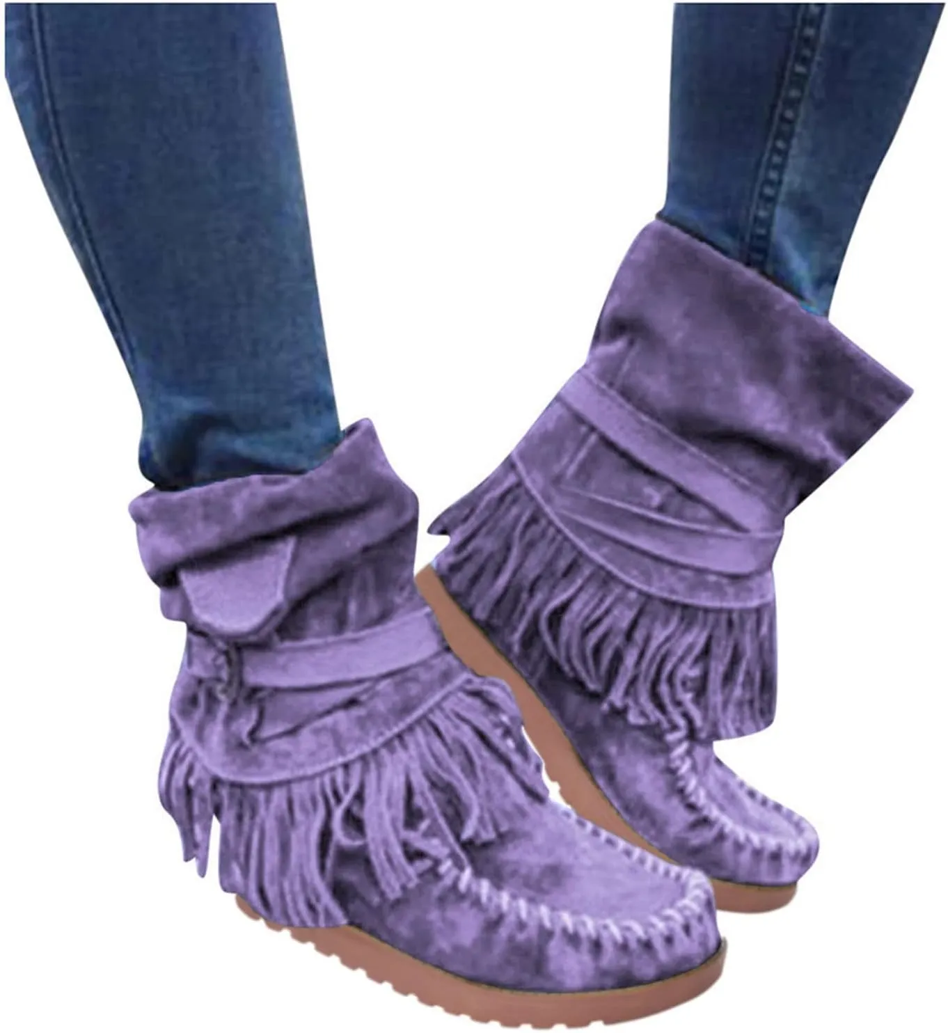Casual Fashion Women Ankle Boots Women's Boots Ankle Boots Casual Retro Fringe Tassel Round Toe Flat Women's Boots