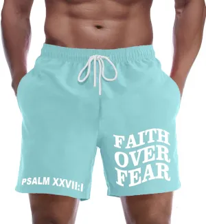 Christian Faith Over Fear Graphic Shorts for Men High Waist Elastic Casual Workout Athletic Gym Shorts with Pockets