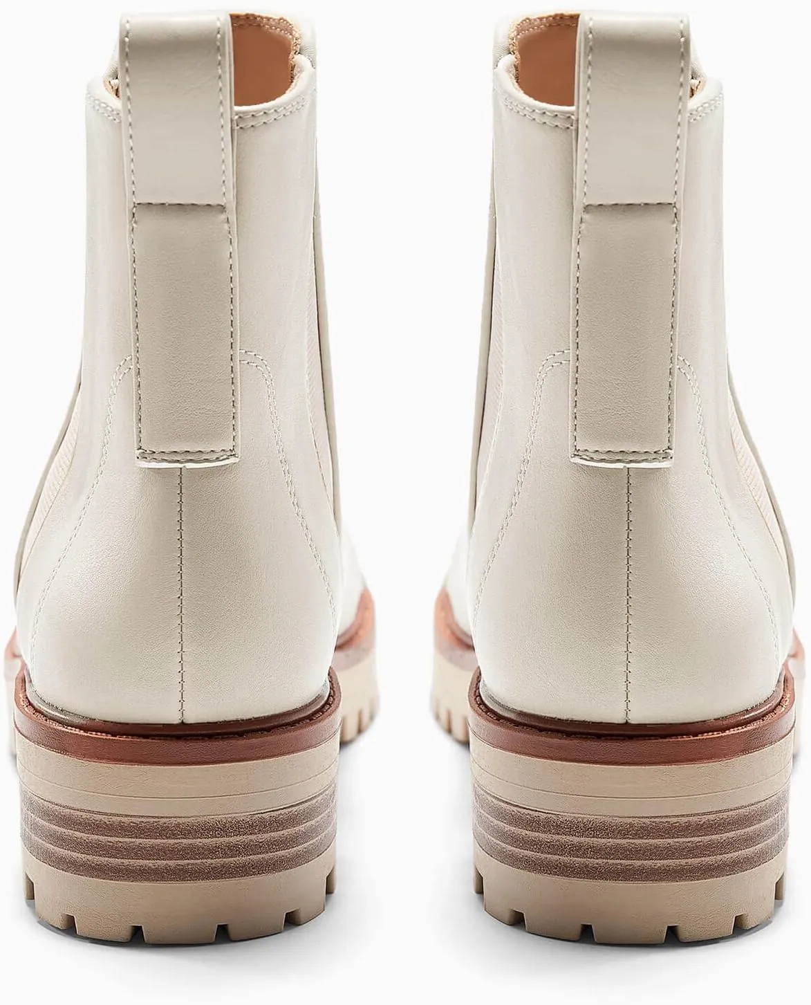 Coutgo Womens Chelsea Ankle Boots Lug Sole Low Stacked Heel Booties Winter Platform Shoes