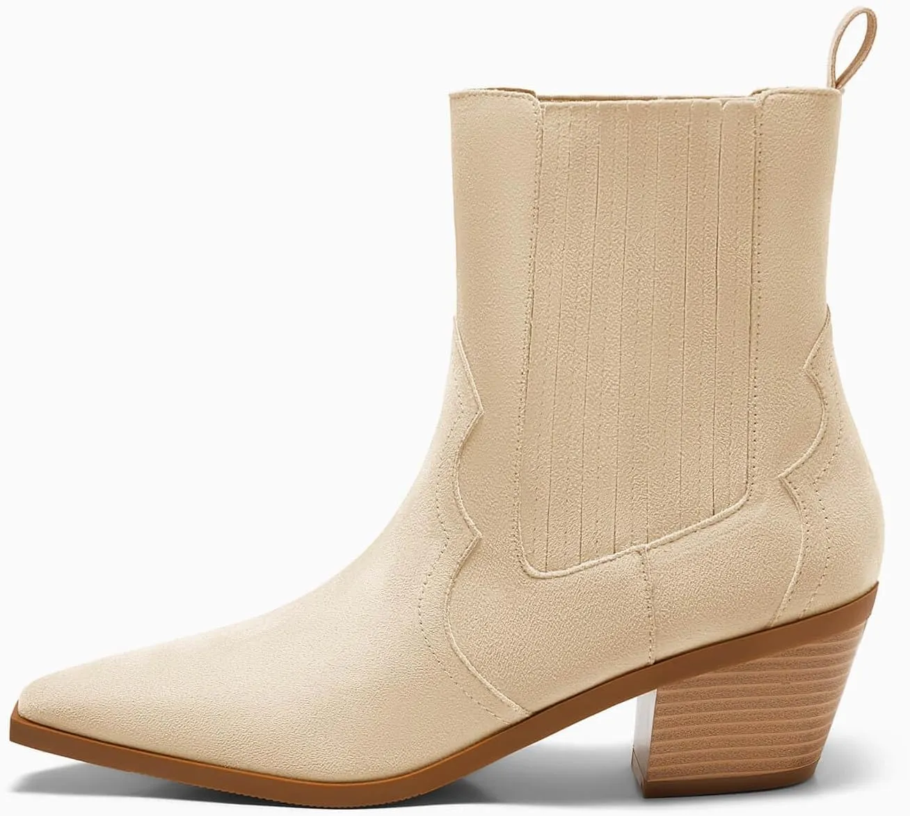 Coutgo Womens Western Pointed Toe Ankle Booties Chunky Stacked Heel Chelsea Boots Cowboy Elastic Winter Boots