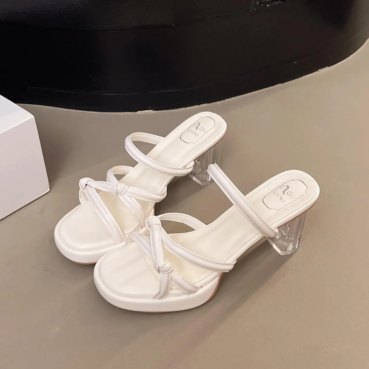 Crystal slippers women's outer wear 2025 summer new fairy with skirt transparent sandals thick heel open toe high heel sandals