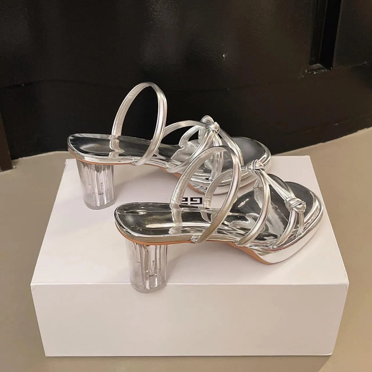 Crystal slippers women's outer wear 2025 summer new fairy with skirt transparent sandals thick heel open toe high heel sandals