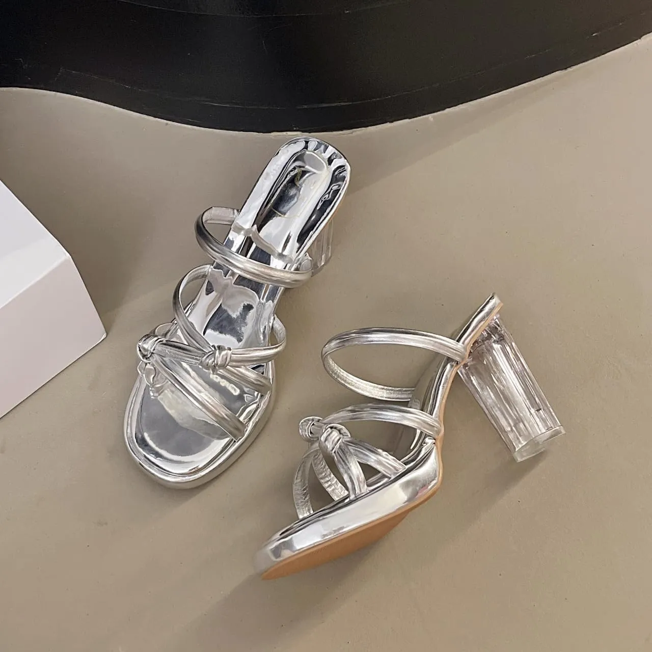 Crystal slippers women's outer wear 2025 summer new fairy with skirt transparent sandals thick heel open toe high heel sandals