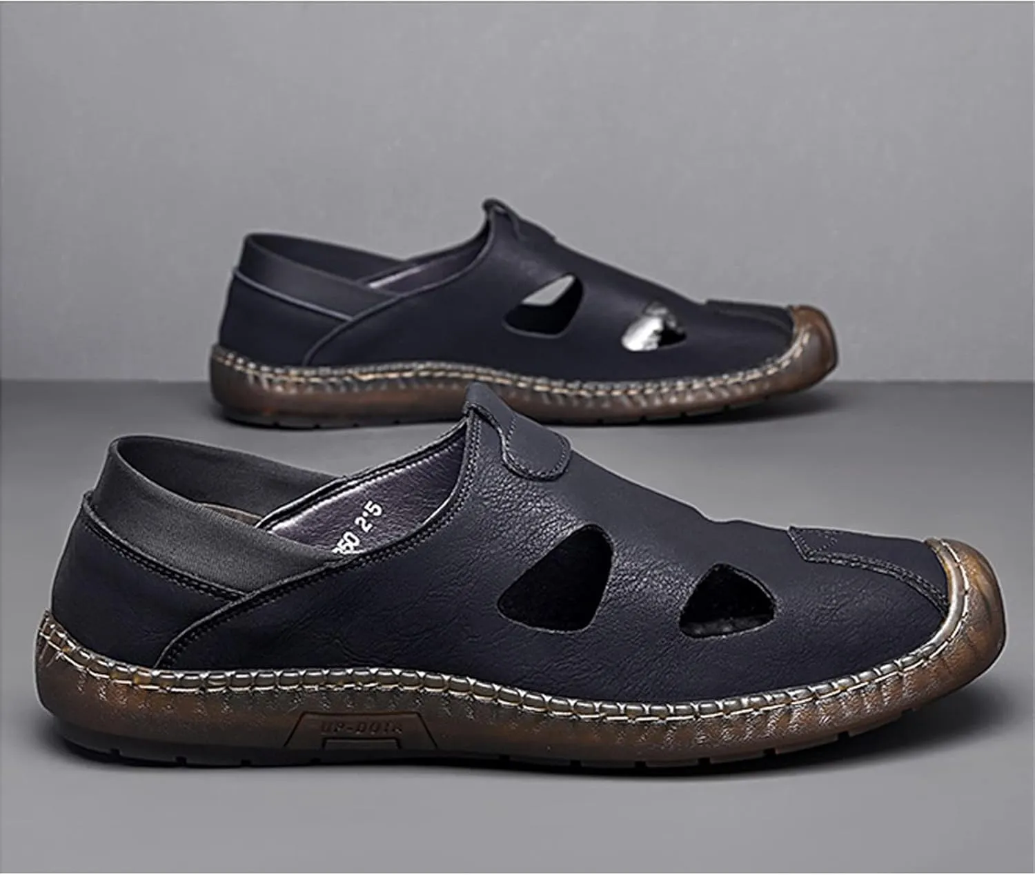 Cubicbee Mens Closed Toe Handmade Sewing Fisherman Sandals Comfortable Breathable Slip on Loafers Outdoor Fashion Beach Hiking Sports Sandals