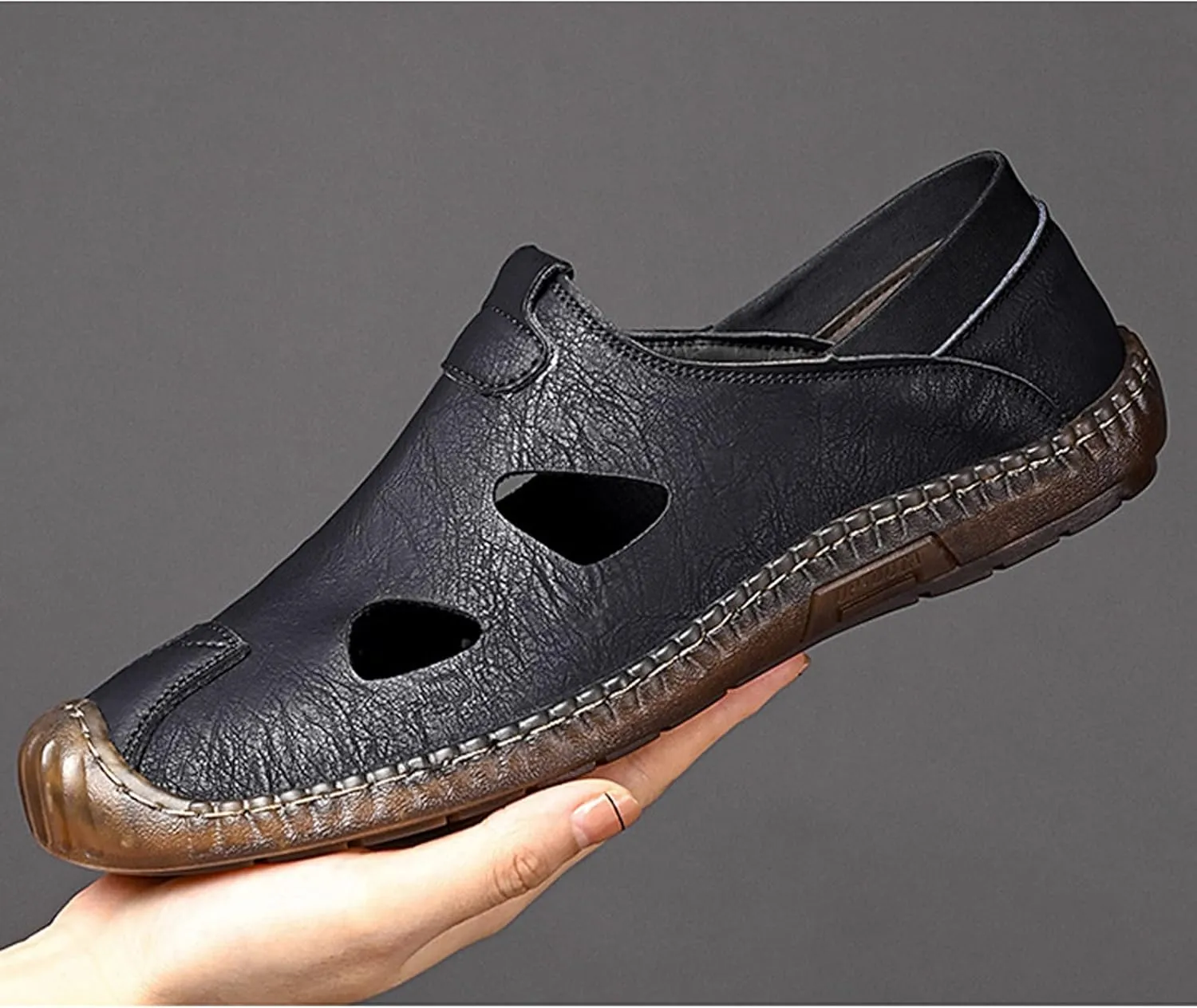 Cubicbee Mens Closed Toe Handmade Sewing Fisherman Sandals Comfortable Breathable Slip on Loafers Outdoor Fashion Beach Hiking Sports Sandals