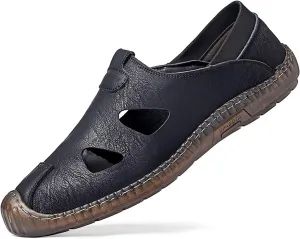 Cubicbee Mens Closed Toe Handmade Sewing Fisherman Sandals Comfortable Breathable Slip on Loafers Outdoor Fashion Beach Hiking Sports Sandals