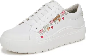 Dr. Scholl's Shoes Women's Time Off Sneaker, White Floral Embroidery, 9