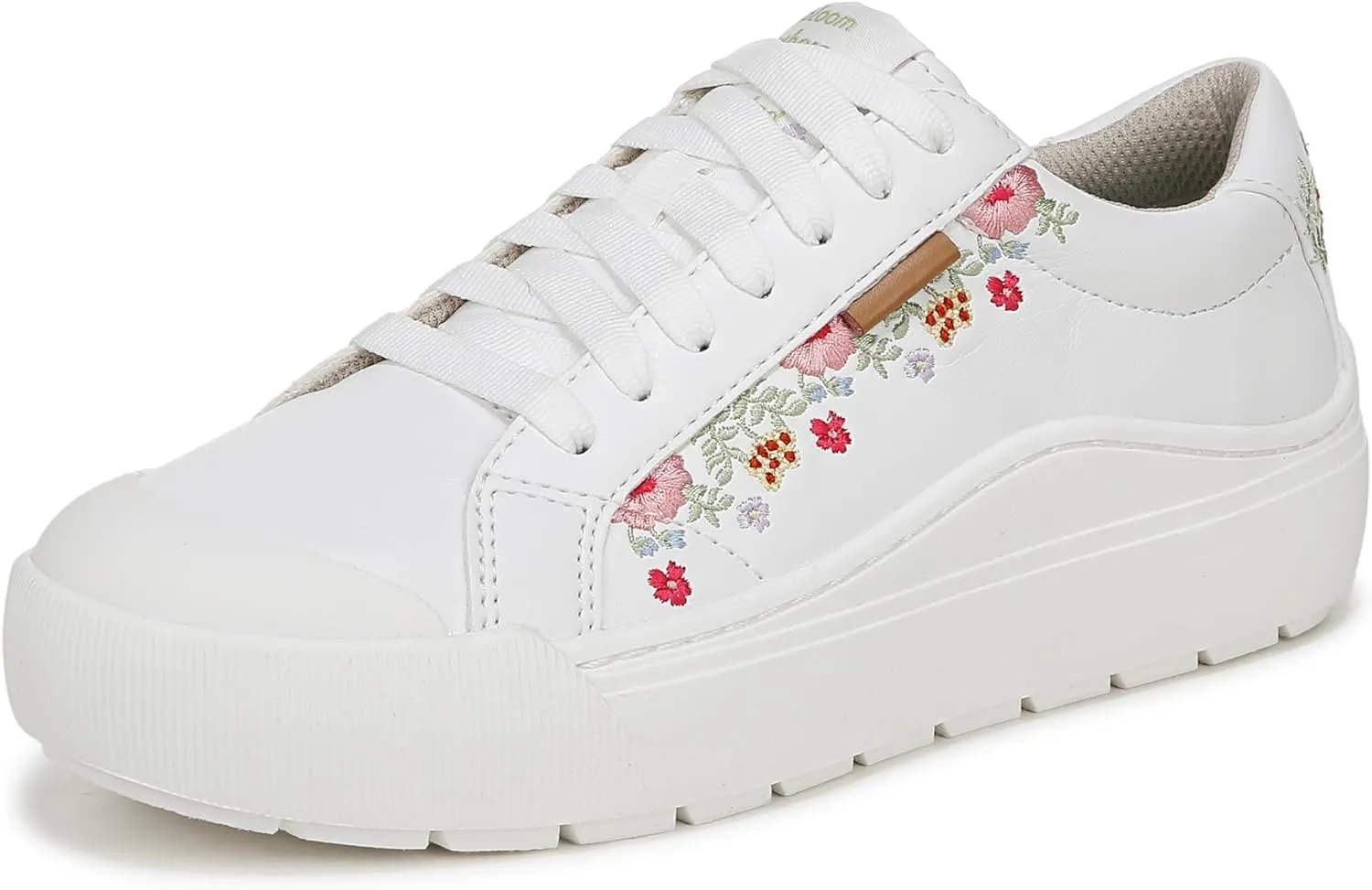 Dr. Scholl's Shoes Women's Time Off Sneaker, White Floral Embroidery, 9