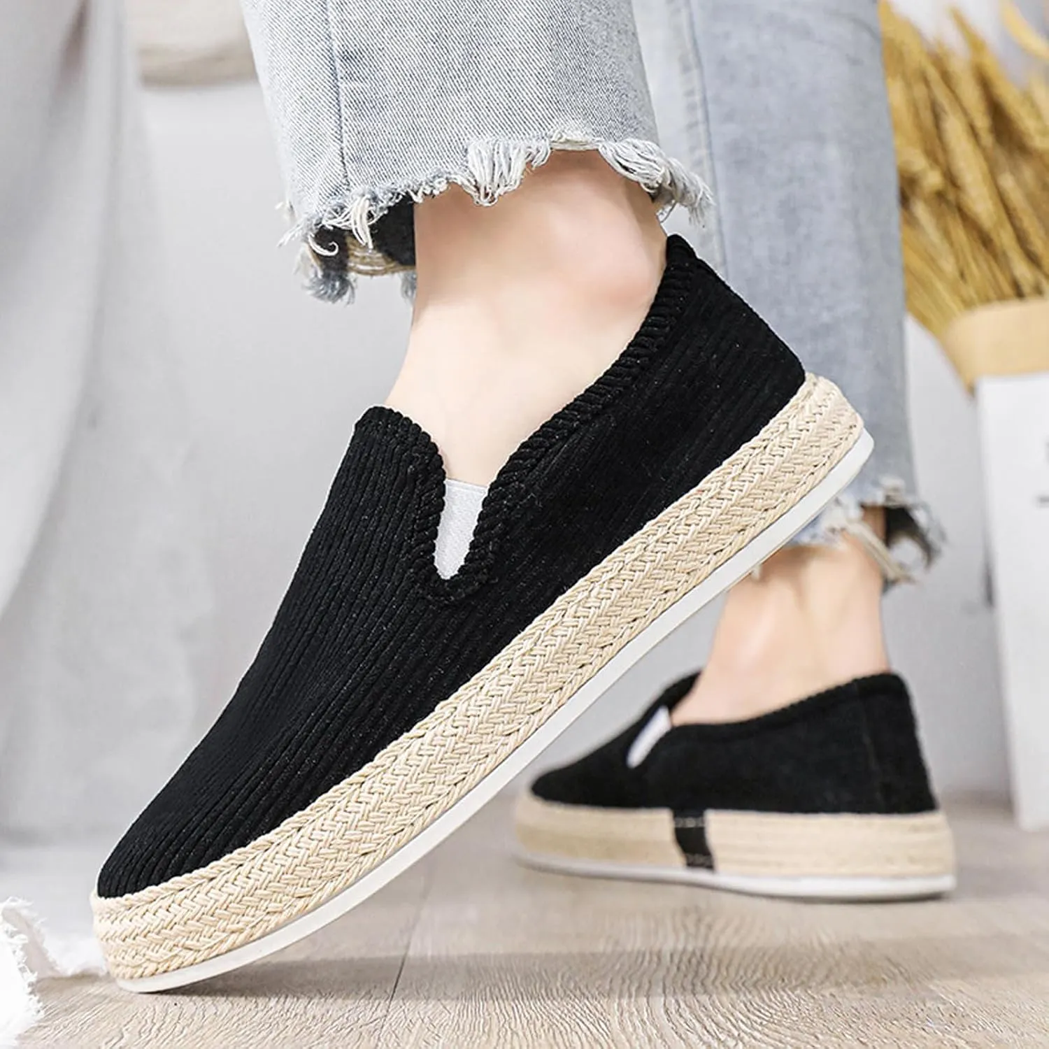 EFTCAL Men's Suede Espadrille Loafers,Lightweight Breathable Slip On Flat Walking Shoes Casual Driving Shoes