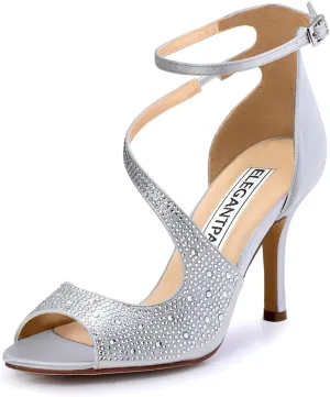 ELEGANTPARK Sandals for Women Peep Toe High Heels Cross Strappy Wedding Evening Dress Shoes Buckle Stain