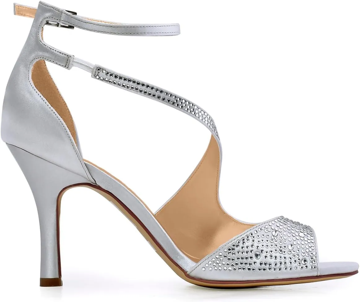 ELEGANTPARK Sandals for Women Peep Toe High Heels Cross Strappy Wedding Evening Dress Shoes Buckle Stain