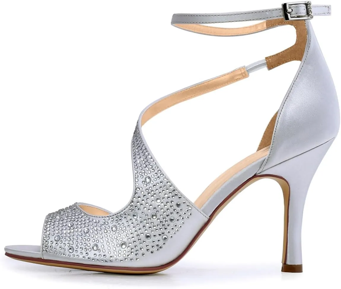 ELEGANTPARK Sandals for Women Peep Toe High Heels Cross Strappy Wedding Evening Dress Shoes Buckle Stain
