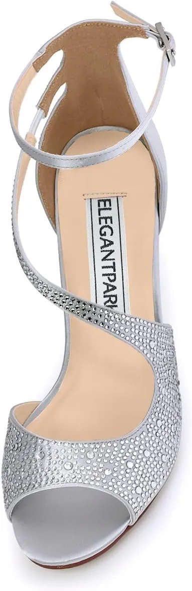 ELEGANTPARK Sandals for Women Peep Toe High Heels Cross Strappy Wedding Evening Dress Shoes Buckle Stain